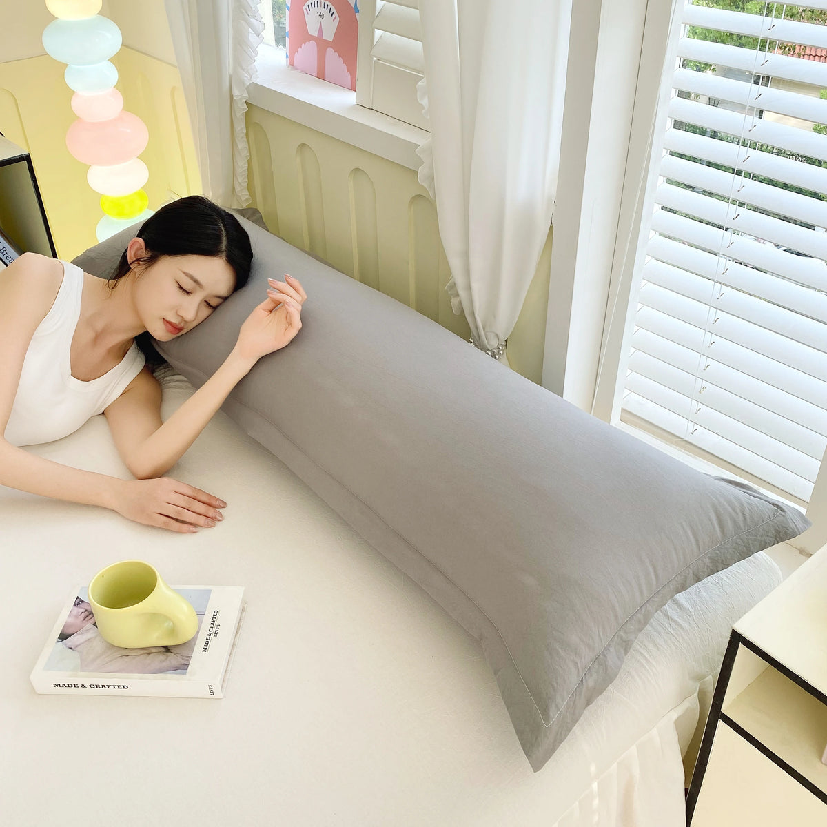 Long Pillowcase - Solid Color Washed Double Pillow Cover 48x100cm 120cm 150cm 180cm Couple Pillowcase Without Insert