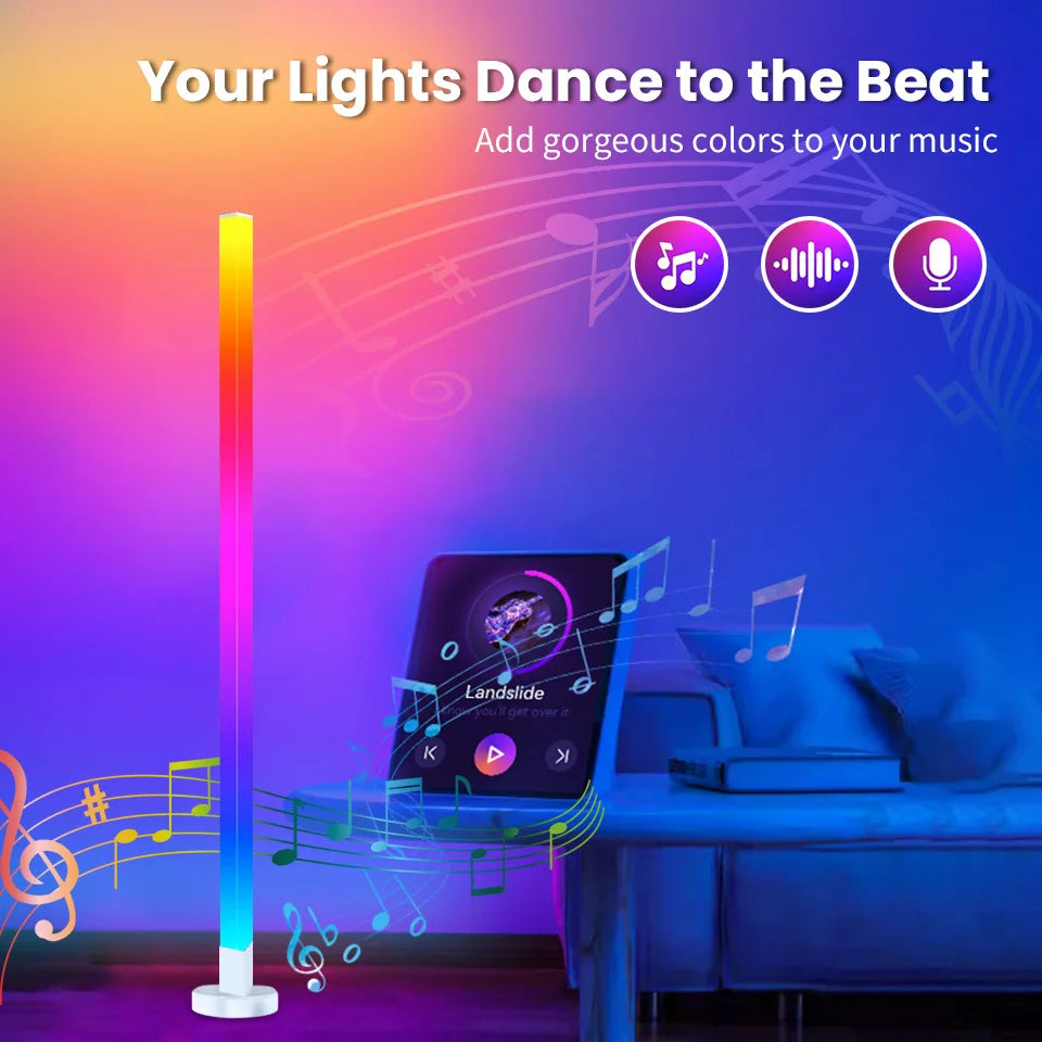 RGB LED Floor Lamp – Remote & APP Control, Music Sync Corner Lighting, Modern Mood Lamp for Bedroom, Living Room & Gaming Decor