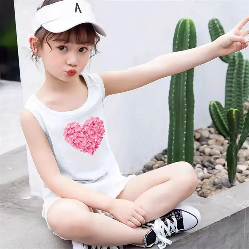 Girls Owl Print Tank Top - Sleeveless Cotton Sports Vest Shirt for Kids 3-14 Years