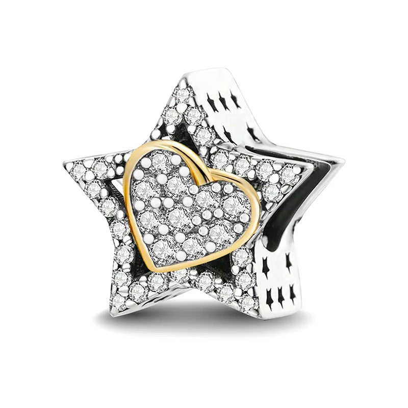 925 Sterling Silver Pink Heart Charm - Zircon Love Pendant Bead for DIY Bracelets, Bangles & Women’s Jewelry