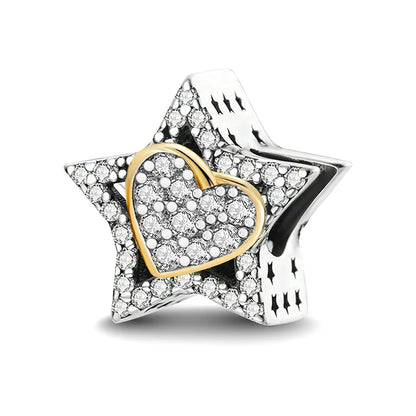 925 Sterling Silver Pink Heart Charm - Zircon Love Pendant Bead for DIY Bracelets, Bangles & Women’s Jewelry