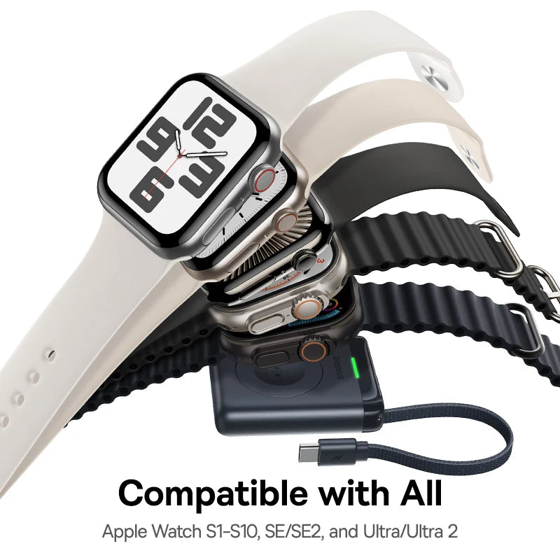 Baseus Magnetic Apple Watch Charger - 5W USB-C Wireless Charging Cable for Watch Series S1-S10, SE, SE2 & Ultra 2