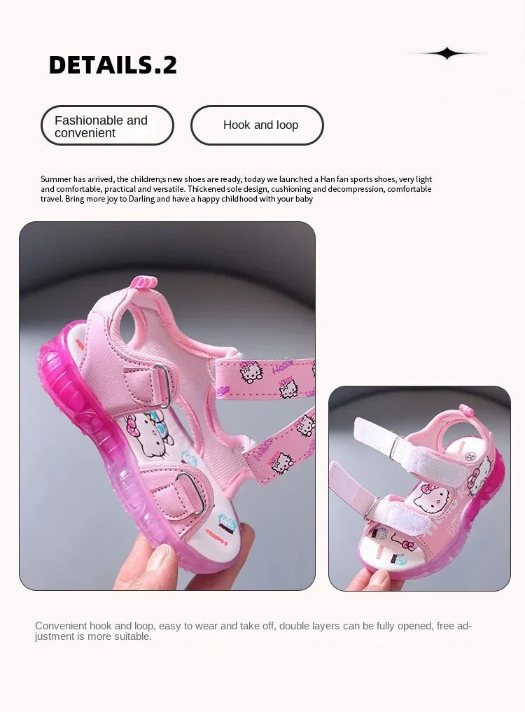 2024 Summer Baby Girls LED Hello Kitty Sandals — Cute Anti-Slip Beach & Outdoor Shoes