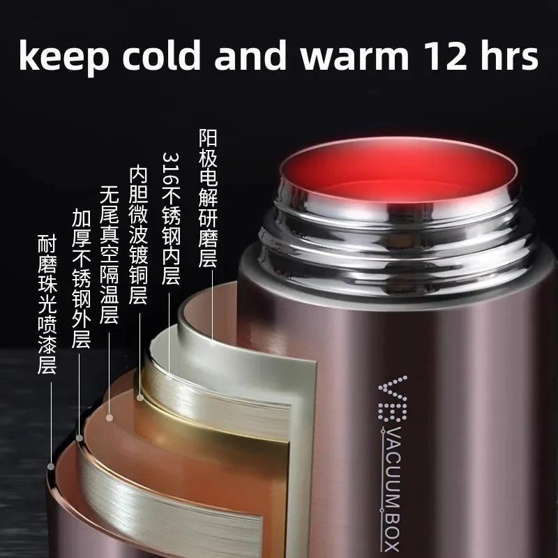 600/800/1000ml Stainless Steel Food Thermos — 316 Vacuum Insulated Lunch Jar with Spoon & Carry Bag for Kids