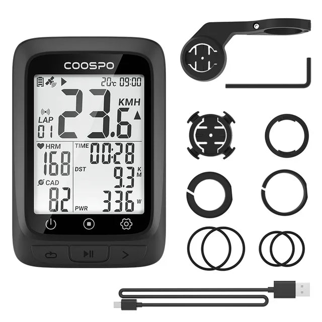 Coospo BC107 GPS Bike Computer — 2.4" Wireless Odometer & Speedometer, Bluetooth 5.0, ANT+, Waterproof