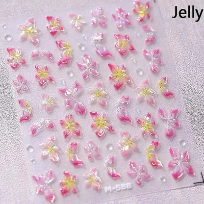 Floral Nail Art Stickers - White Rose Lily Daisy Peony Cherry Blossom & Magnolia Manicure Decals for DIY Nails