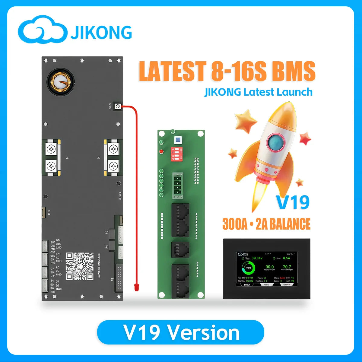 JK BMS V19 16S 48V 200A Battery Management System - PB2A16S20P Active Balancer for LiFePO4, Li-Ion & LTO Batteries