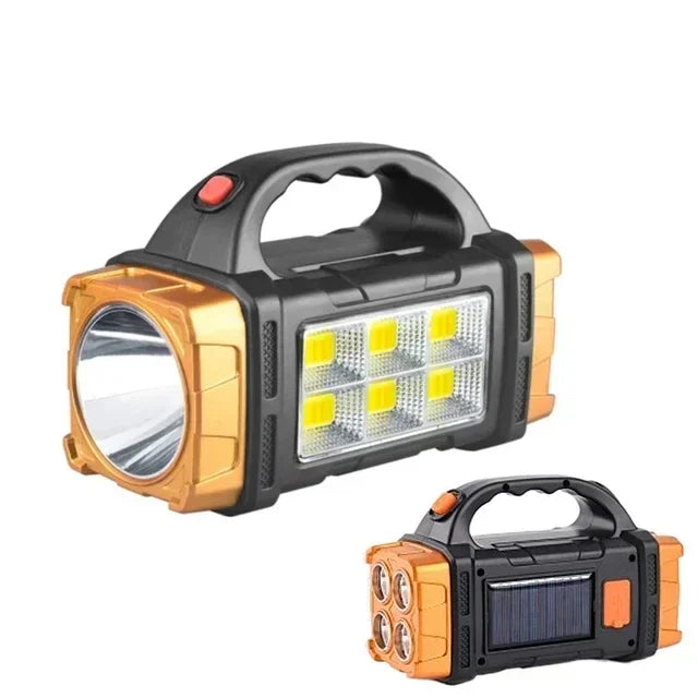 Powerful LED Flashlight - USB & Solar Rechargeable COB Camping Torch with Portable Searchlight Power Bank