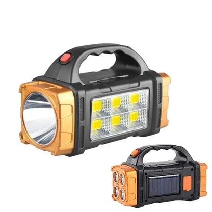 Powerful LED Flashlight - USB & Solar Rechargeable COB Camping Torch with Portable Searchlight Power Bank