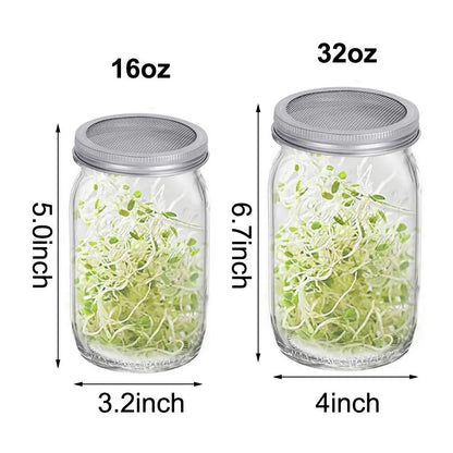 16/32oz Sprouting Jar Kit - Wide Mouth Mason Jars with Screen Lids for Indoor Seed Germination & Sprout Growing