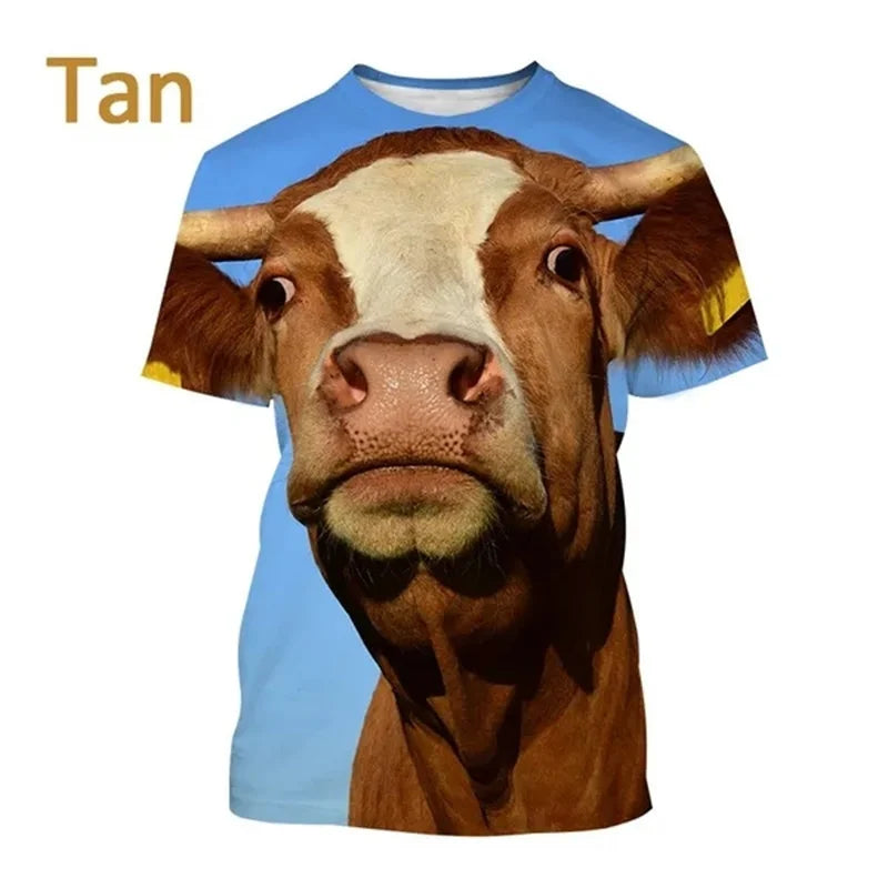 3D Cow Graphic T-Shirt - Funny Retro Unisex Summer Streetwear Tee