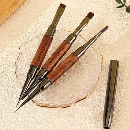 Double-Head Sandalwood Handle Nail Brush – Liner Brush Painting Pen, Gel Brush for Crystal Nail Art Manicure