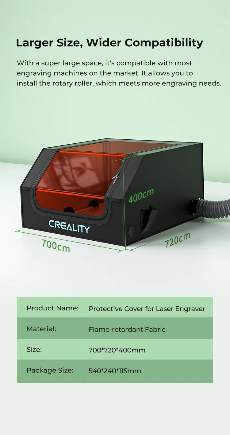 Creality Laser Engraver Enclosure – Fireproof & Dustproof Protective Cover with Exhaust Fan, 700x720x400mm