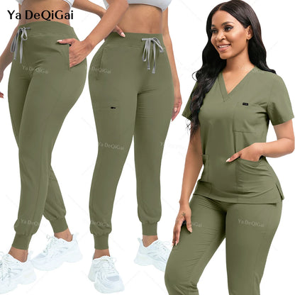 Women's Stretch Scrub Set - Nursing Uniform Top & Jogger Pants for Medical Work