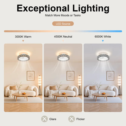 18.5-Inch Ceiling Fan Light - 6-Speed LED Lamp with 3 Color Temperatures, Remote Control, Timer & Reversible Rotation