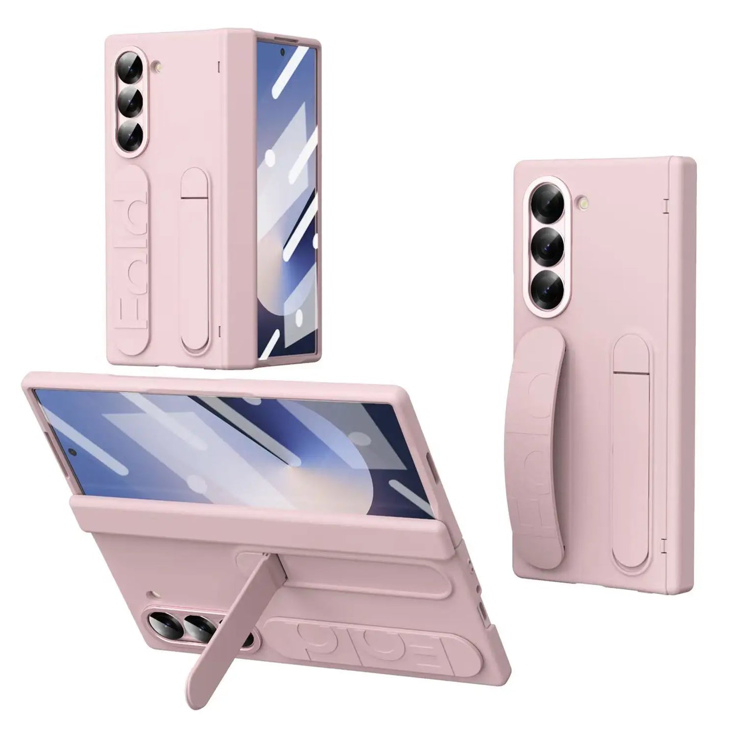 Original Silicone Grip Phone Case for Samsung Galaxy Z Fold 4-7 – Stand & Hinge Protective Cover with Glass Film