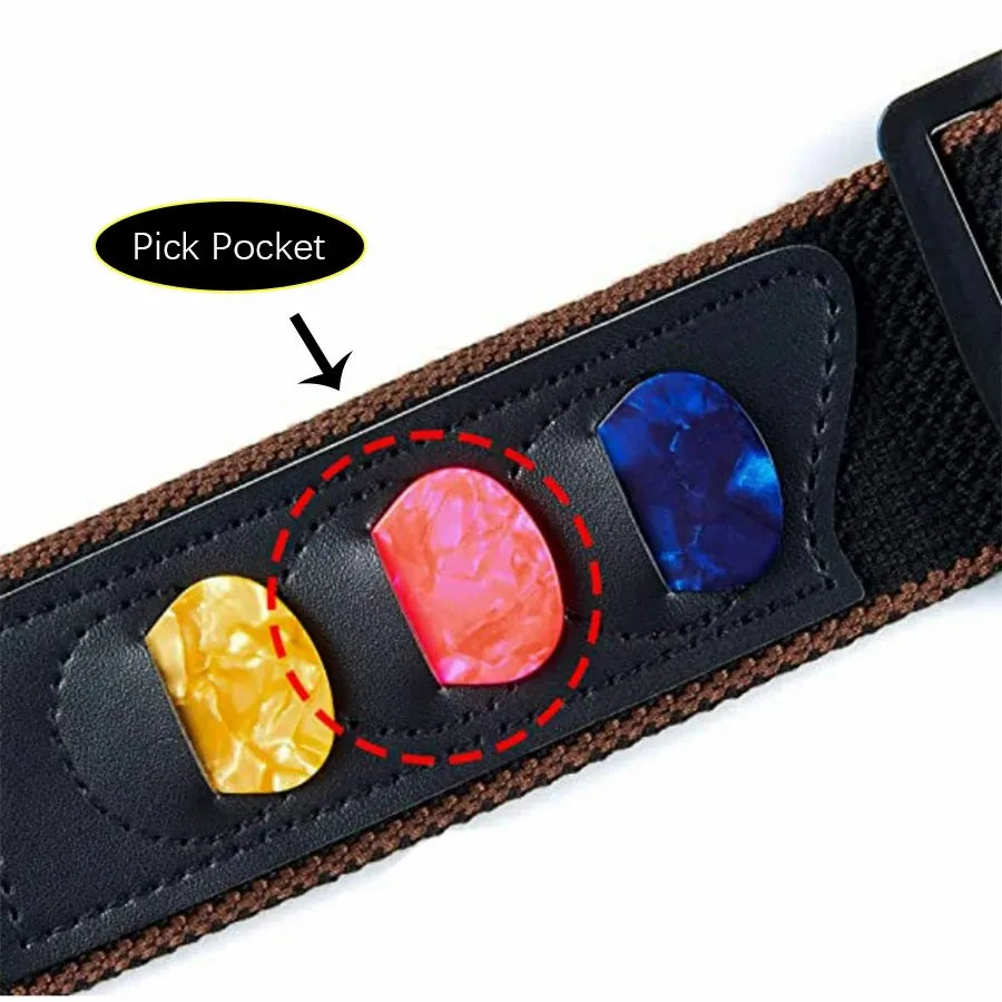 7 Piece Black PU Leather & Cotton Guitar Strap Set for Ukulele & Bass - Musical Instrument Accessory