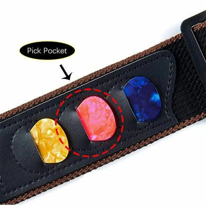 7 Piece Black PU Leather & Cotton Guitar Strap Set for Ukulele & Bass - Musical Instrument Accessory