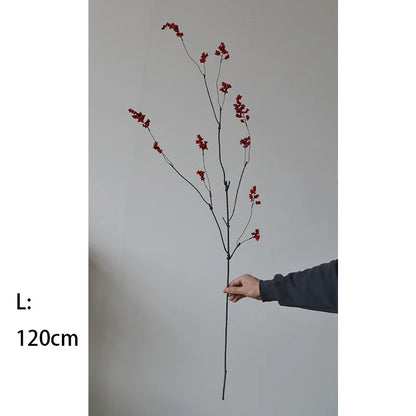 120CM Style Artificial Flower Arrangement – Zen Winter Green & Red Berry Décor for Home, Tea Table Decoration