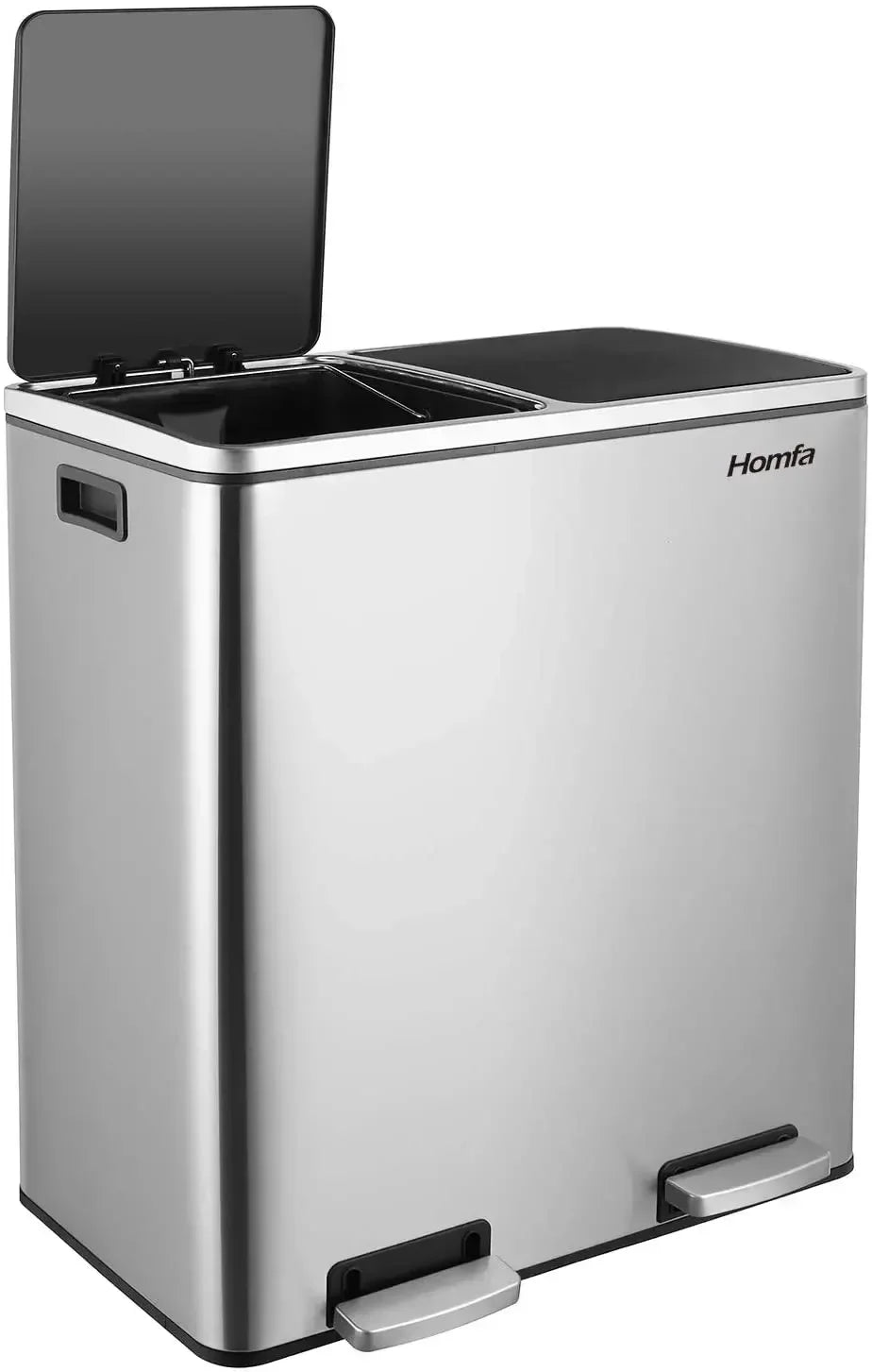60L Dual Compartment Kitchen Step Trash Can – Hands-Free, Soft-Close Lid, Brushed Stainless Steel