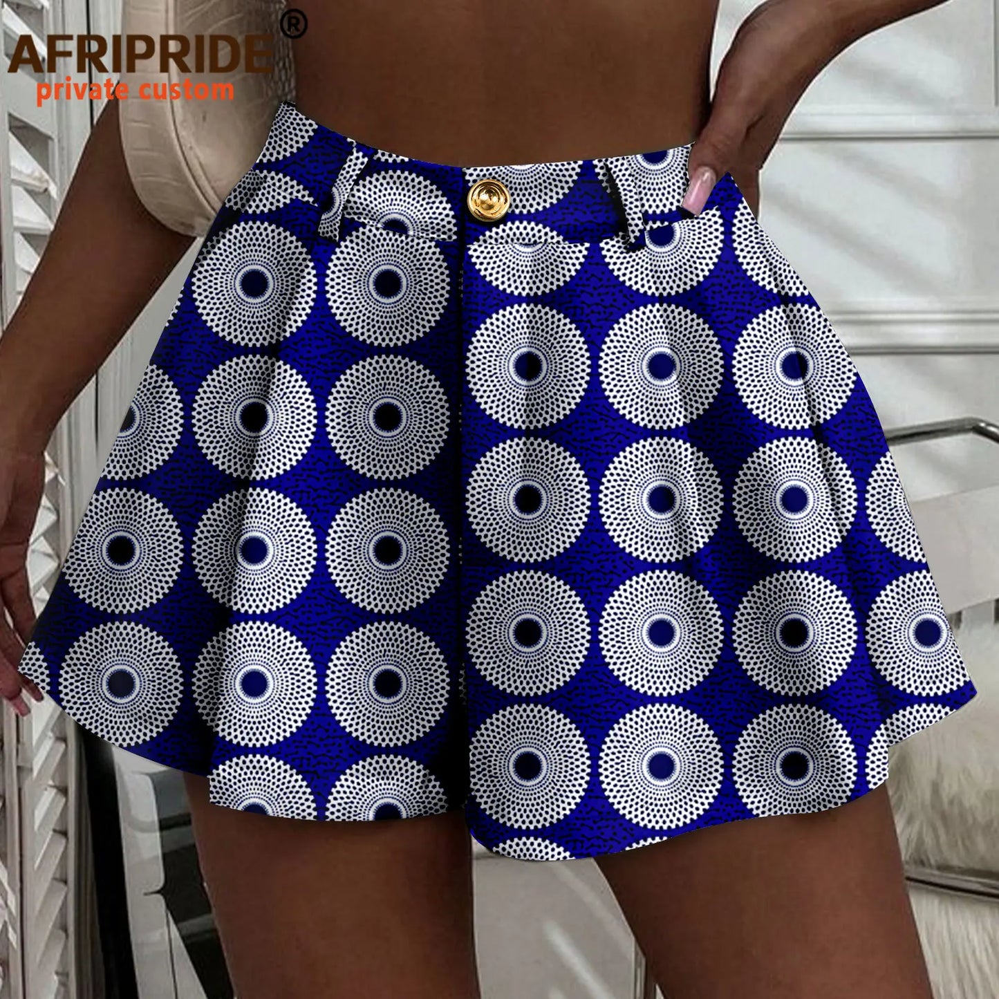 Women's Running Shorts - High Waist Elastic Athletic Shorts with Pockets Ankara Print