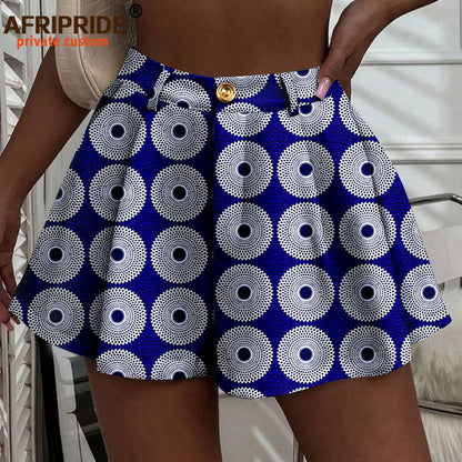 Women's Running Shorts - High Waist Elastic Athletic Shorts with Pockets Ankara Print