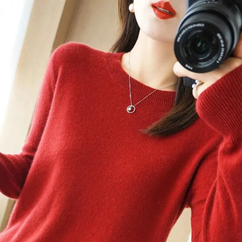 Women's O-Neck Sweater - Warm Autumn/Winter Basic Pullover, Casual Korean Fashion Knitwear for Spring 2023