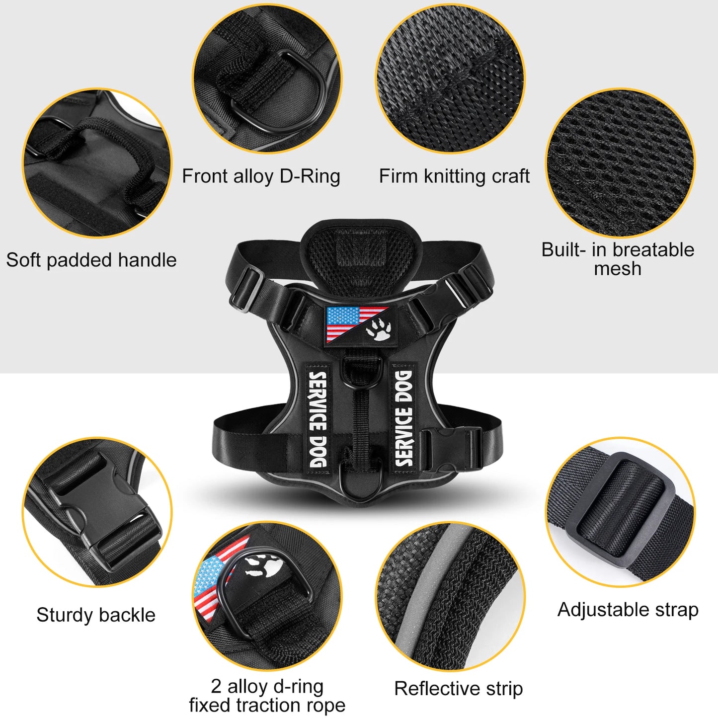 Reflective Service Dog Harness Vest with 5 Patches – Adjustable Soft Oxford Mesh Pet Harness