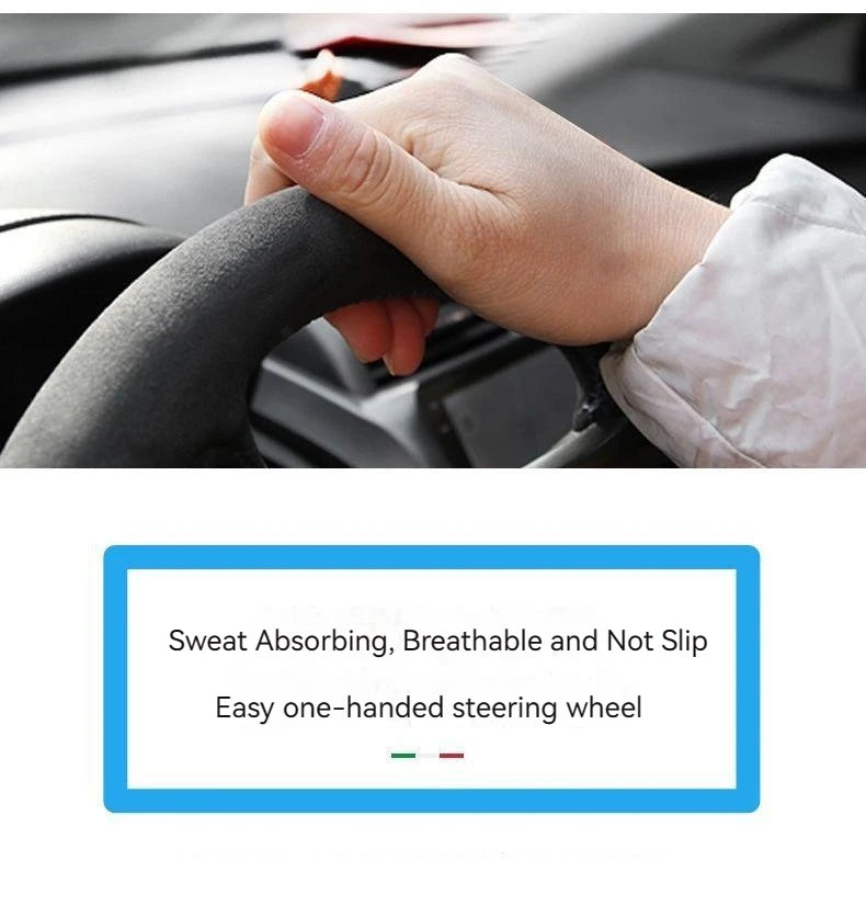 All-Season Suede Steering Wheel Cover — Ultra-Thin, Non-Slip, Breathable for Round & D-Shaped Wheels