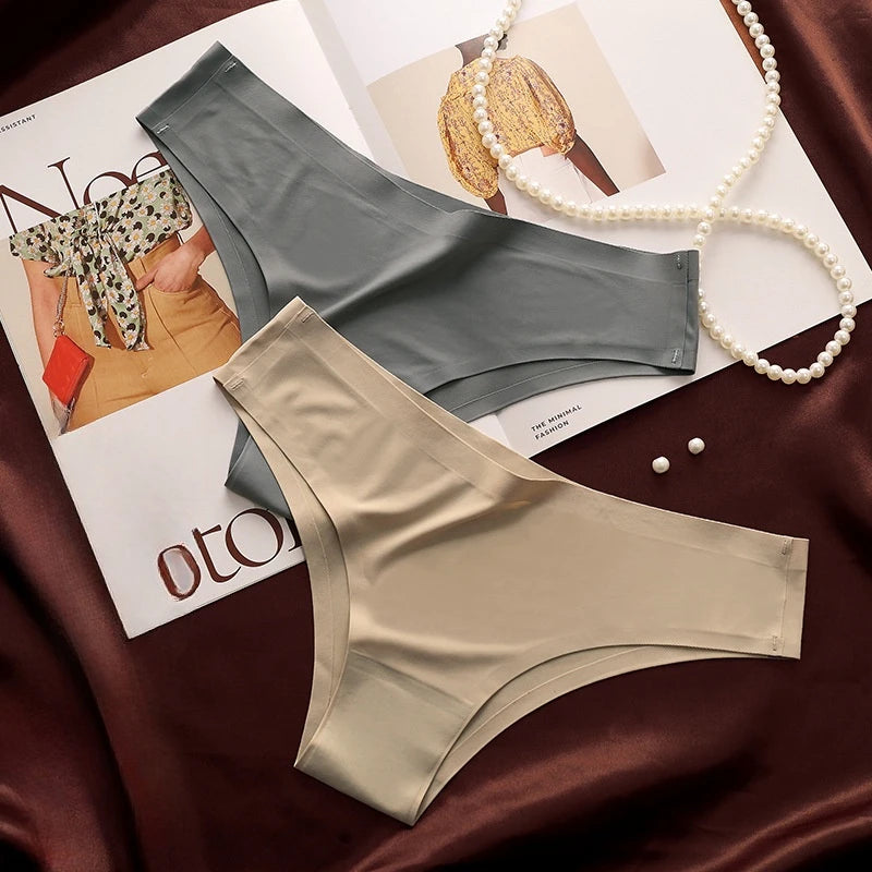 4PCS Seamless Ice Silk Panties Set for Women – Low Waist G-String, Soft Ultra-Thin Sexy Underwear Briefs