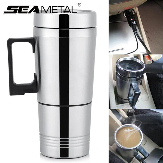 SEAMETAL 12V 24V 300ML Car Heating Cup - Stainless Steel Electric Kettle for Water, Coffee, Milk, Thermal Mug Winter Accessories
