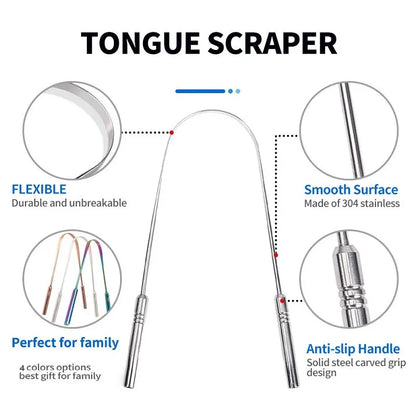 Stainless Steel U-shaped Tongue Scraper for Fresh Breath - 3 Color Options - Oral Hygiene Care Tool