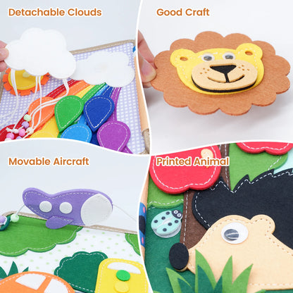 Toddler Montessori Busy Board – Giraffe Felt Quiet Book, Educational Travel Toy for Kids