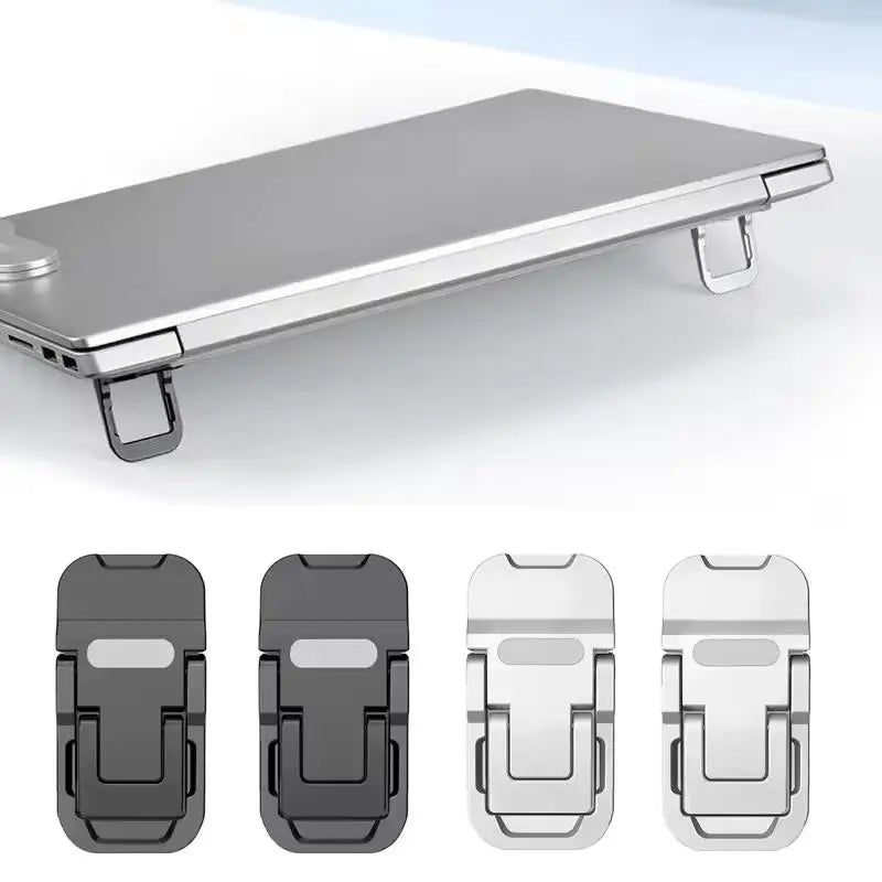 2PCS Mini Foldable Laptop Stand – Portable Adjustable Notebook & Keyboard Riser with 2 Angles, Self-Adhesive Invisible Design