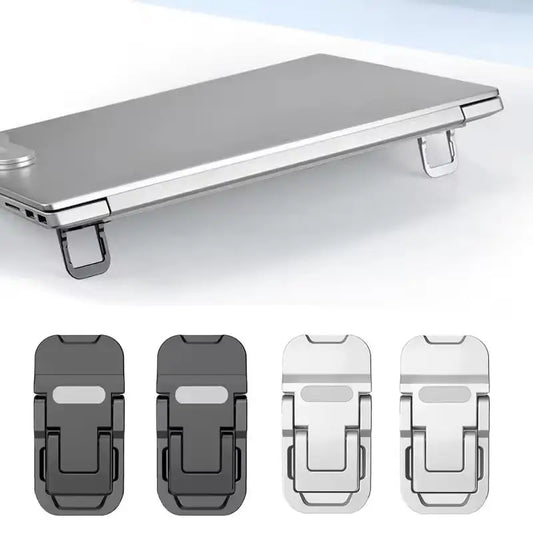 2PCS Mini Foldable Laptop Stand – Portable Adjustable Notebook & Keyboard Riser with 2 Angles, Self-Adhesive Invisible Design