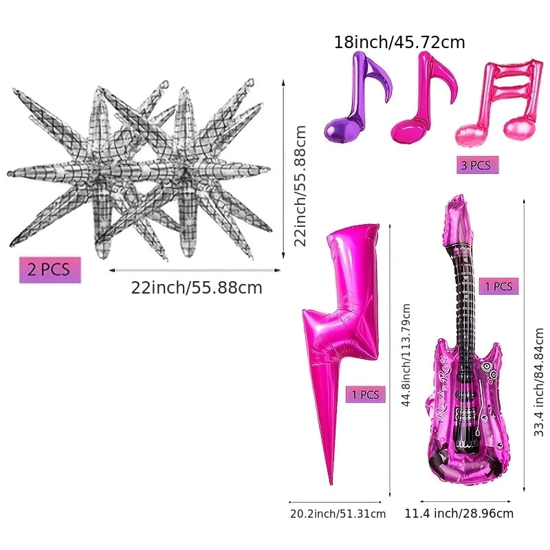 7-Piece K-Pop Music Birthday Balloon Set - Guitar, Disco Ball, and Musical Symbol Decorations for Birthdays and Anniversary Parties