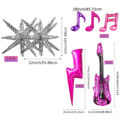 7-Piece K-Pop Music Birthday Balloon Set - Guitar, Disco Ball, and Musical Symbol Decorations for Birthdays and Anniversary Parties
