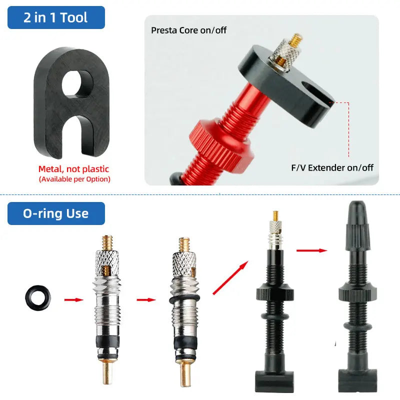 Deemount Presta Valve Core Replacement — Brass FV Nozzle with Alloy Remover Tool for MTB & Road Bikes