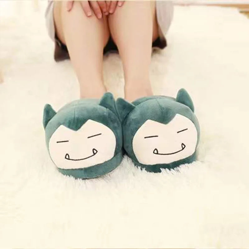 Anime Pokémon Cotton Warm Slippers — Pikachu, Gengar, Snorlax Plush Indoor Shoes for Women, Autumn Winter Home Footwear