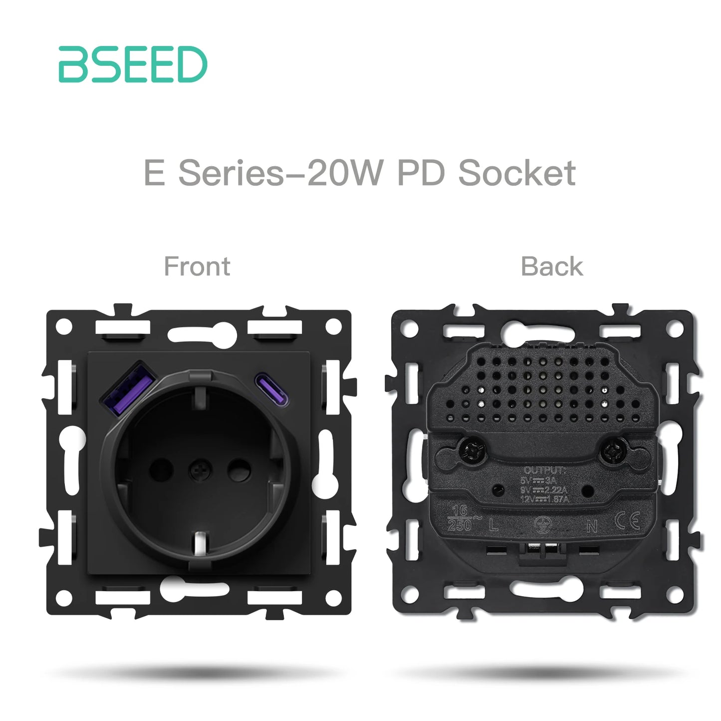 BSEED Zigbee Smart Wall Switch Parts – EU Power Outlet & Glass Frame DIY Combo