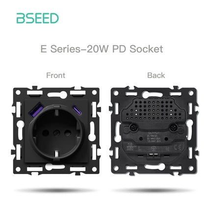 BSEED Zigbee Smart Wall Switch Parts – EU Power Outlet & Glass Frame DIY Combo