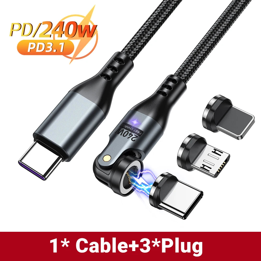 AUFU 240W Magnetic USB-C Cable - 100W PD 3.1 Fast Charging Wire for MacBook, iPad, Laptop & iPhone 15