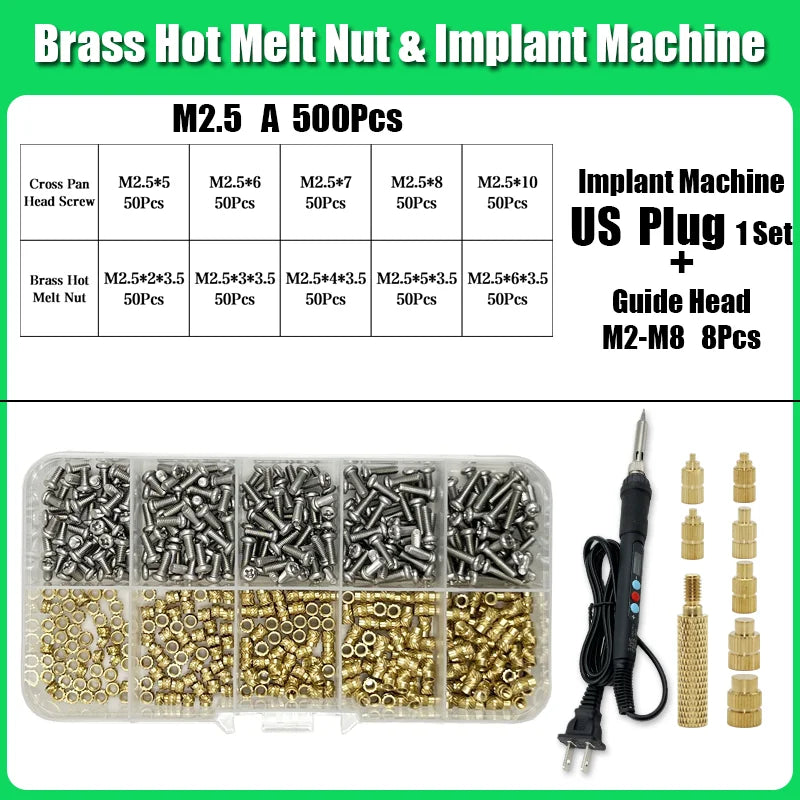 M2 M3 M4 Brass Insert Nuts for Bolt & Screw Implantation – Hot Melt Knurled Thread & Soldering Iron Tip for 3D Printer
