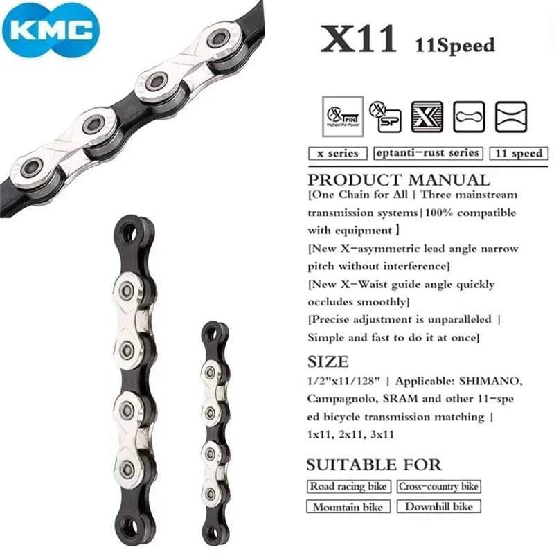 KMC X8 X9 X10 X11 X12 Bicycle Chain – 8v, 9v, 10v, 11v, 12v, 118L/126L, Road/MTB Chain with Quick-Link for SHIMANO SRAM Crankset