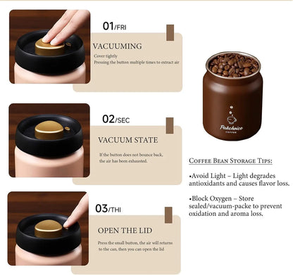 Vacuum Coffee Bean Storage Container - Stainless Steel Airtight Canister for Coffee, Spices & Food