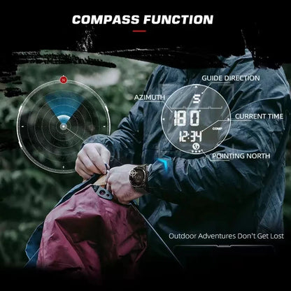 NORTH EDGE ALPS 45MM Men's Outdoor Sports Watch Waterproof Compass Metronome Carbon Fiber Case Nylon Strap