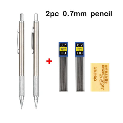 Full Metal Mechanical Pencil Set - 0.3–2.0mm Automatic Drawing Pencils with Leads for Art, School, and Office Use