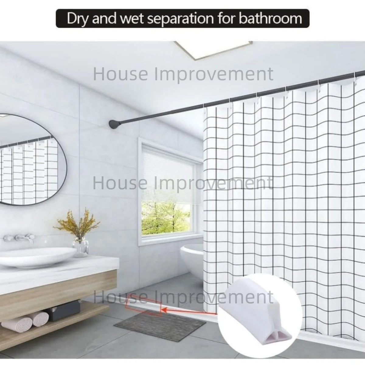 Collapsible Silicone Shower Water Barrier - Self-Adhesive Bendable Splash Guard and Waterproof Threshold Strip