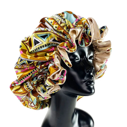 Women’s Satin Bonnet Cap – Double Layer Silky Big Bonnet, Printed Sleep Cap & Head Wrap for Ladies
