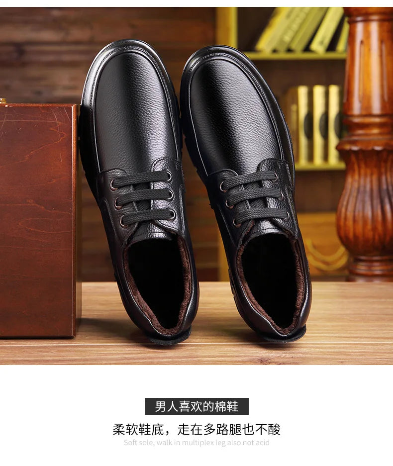 Men's Genuine Leather Casual Shoes - Soft Sole Lace-Up Loafers, Luxury Brand for Middle-Aged & Older Adults, Lightweight Dad Shoes